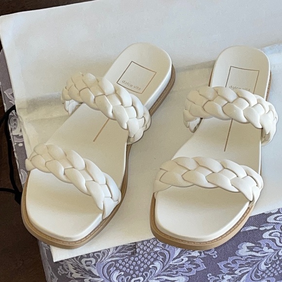 NIB Dolce Vita “Gabbie” Braided Double Strap Sandals Chalk-beige Size 8 - Picture 10 of 14